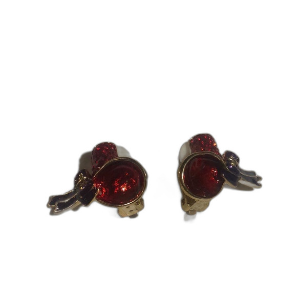 Vintage Jewelry - Vintage Red‎ Hat women earrings clip on earrings